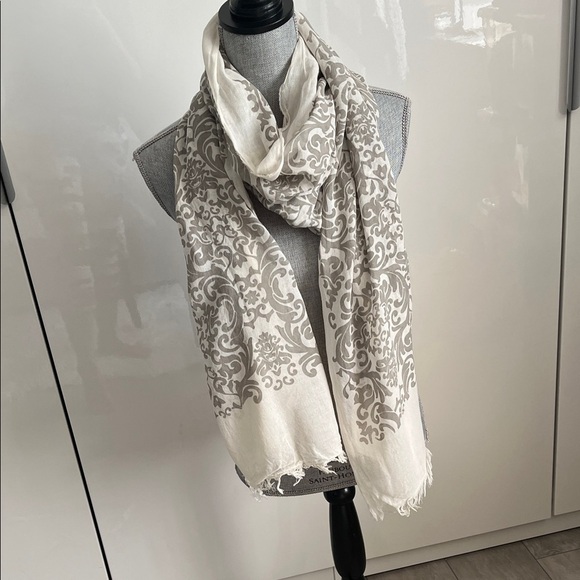 GIORGIO PASSIGATTI Italian Large Cream Taupe Pattern Scarf 27x82 - Picture 1 of 9